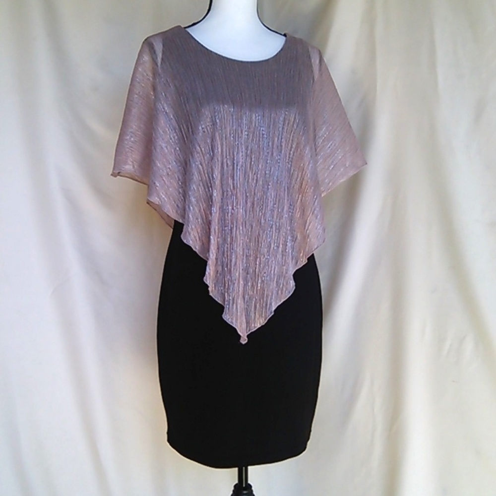 Black Sheath Pull Over Dress With Shimmery Pink Shawl Size 6